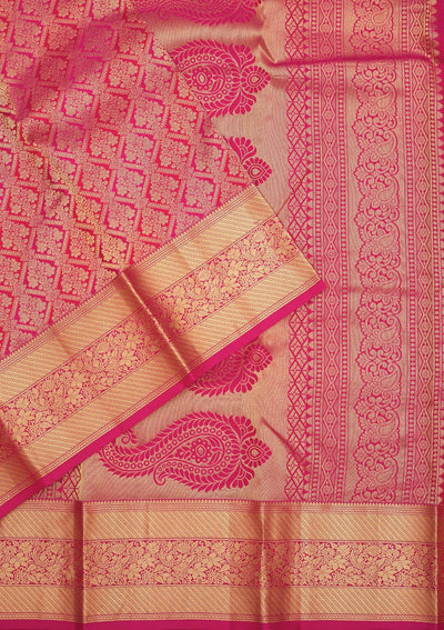 Rani Pink Zariwork Pure Silk Saree-Koskii