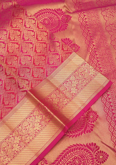 Rani Pink Zariwork Pure Silk Saree-Koskii