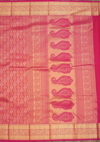 Rani Pink Zariwork Pure Silk Saree-Koskii