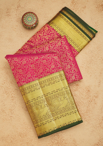 Rani Pink Zariwork Pure Silk Saree-Koskii