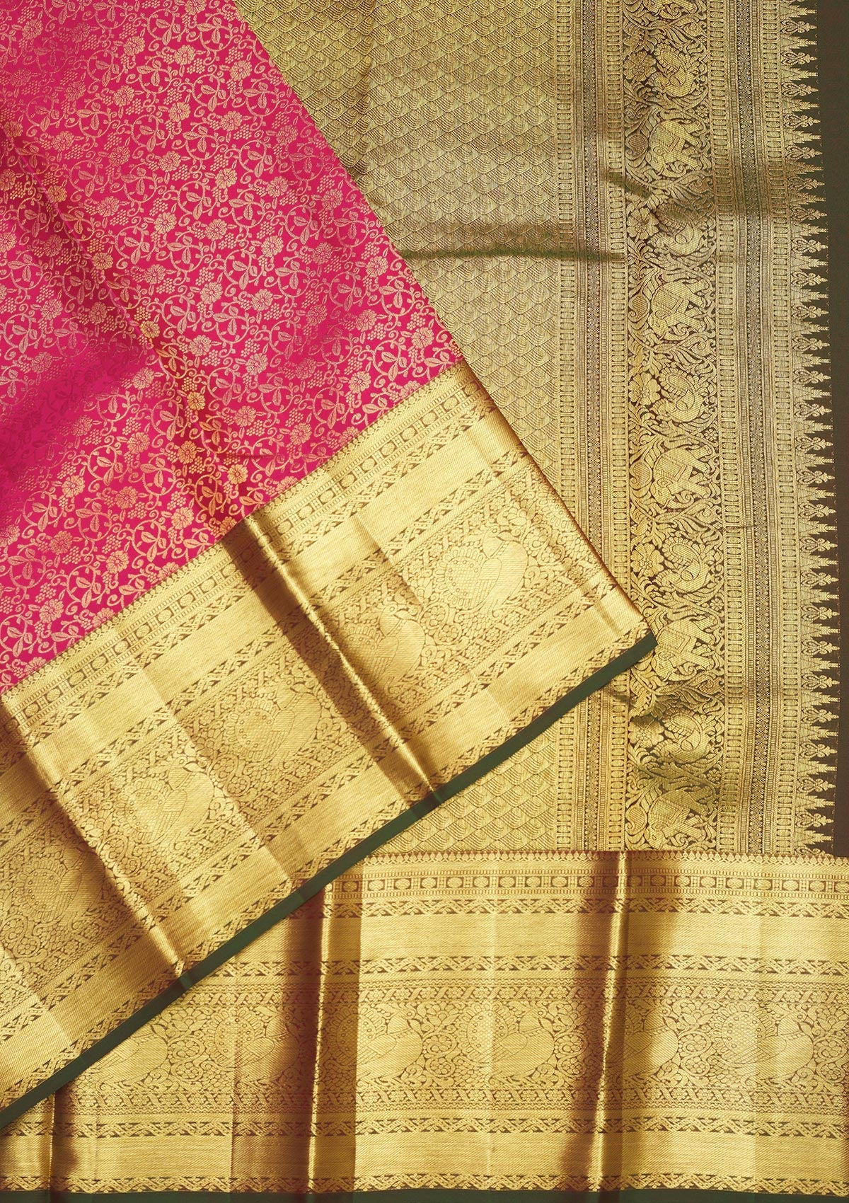 Rani Pink Zariwork Pure Silk Saree-Koskii