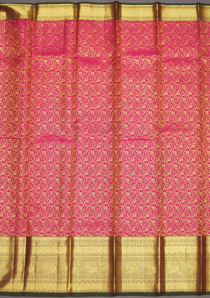 Rani Pink Zariwork Pure Silk Saree-Koskii