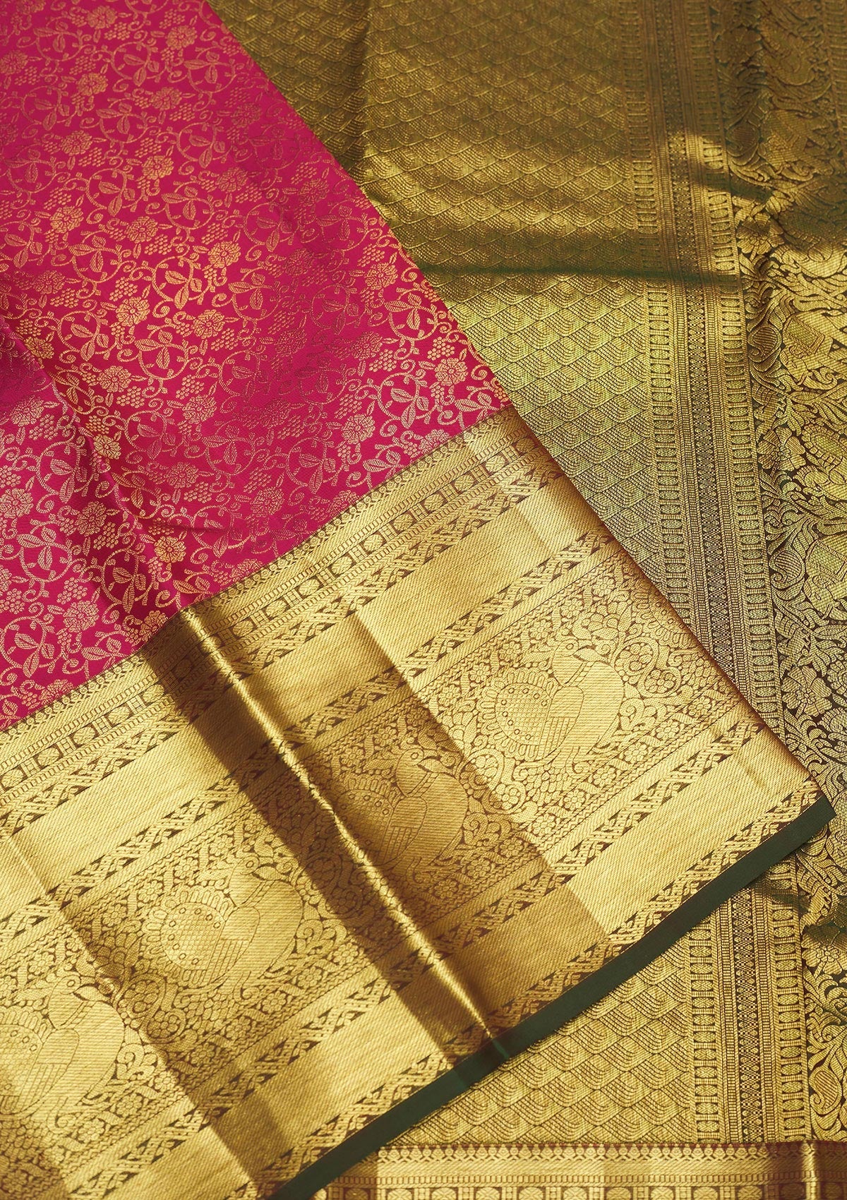 Rani Pink Zariwork Pure Silk Saree-Koskii