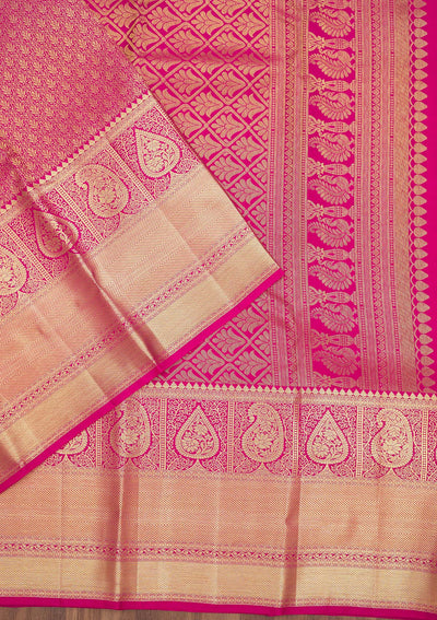 Rani Pink Zariwork Pure Silk Saree-Koskii