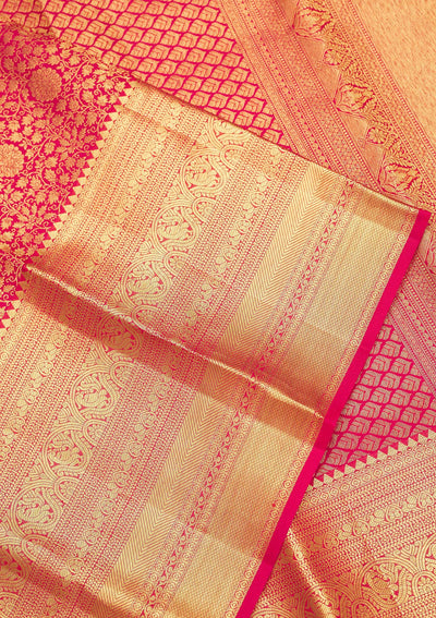 Rani Pink Zariwork Pure Silk Saree-Koskii