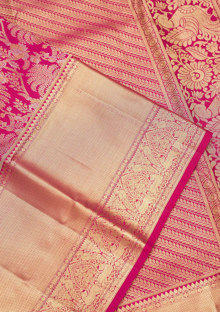 Rani Pink Zariwork Pure Silk Saree-Koskii