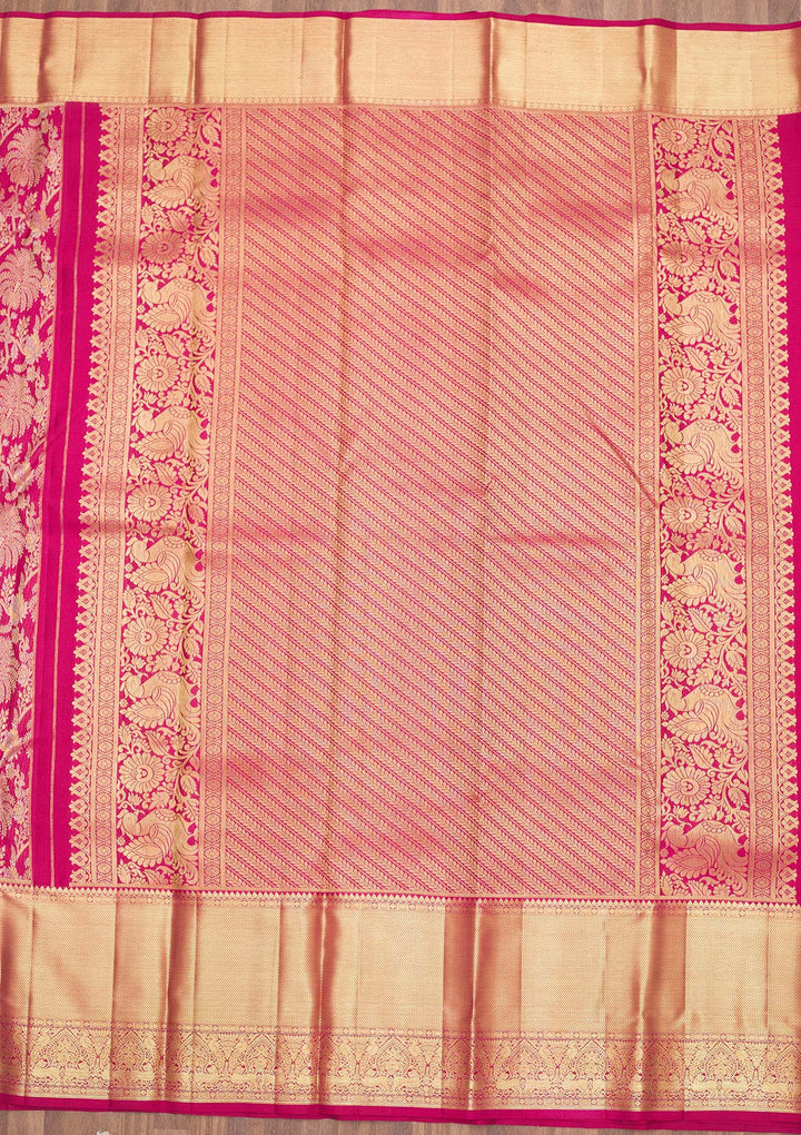 Rani Pink Zariwork Pure Silk Saree-Koskii