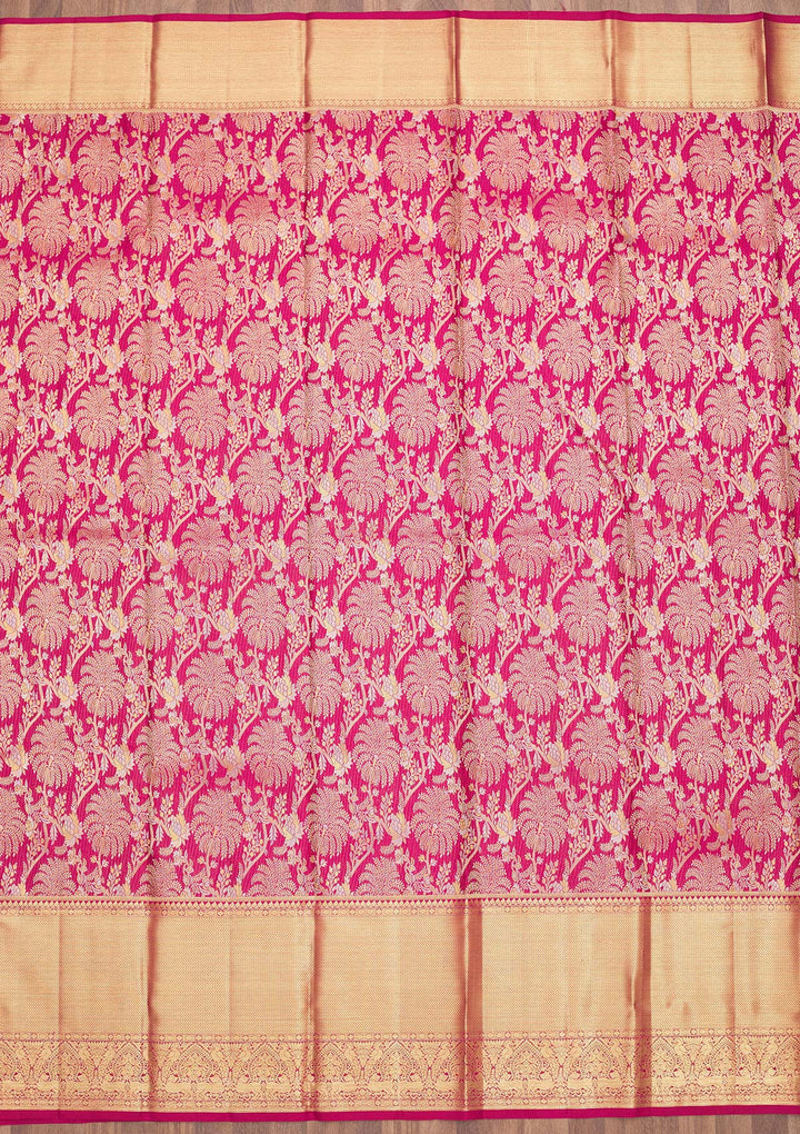 Rani Pink Zariwork Pure Silk Saree-Koskii