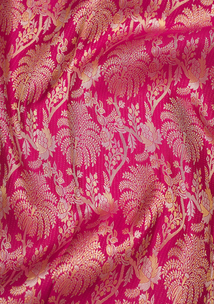 Rani Pink Zariwork Pure Silk Saree-Koskii