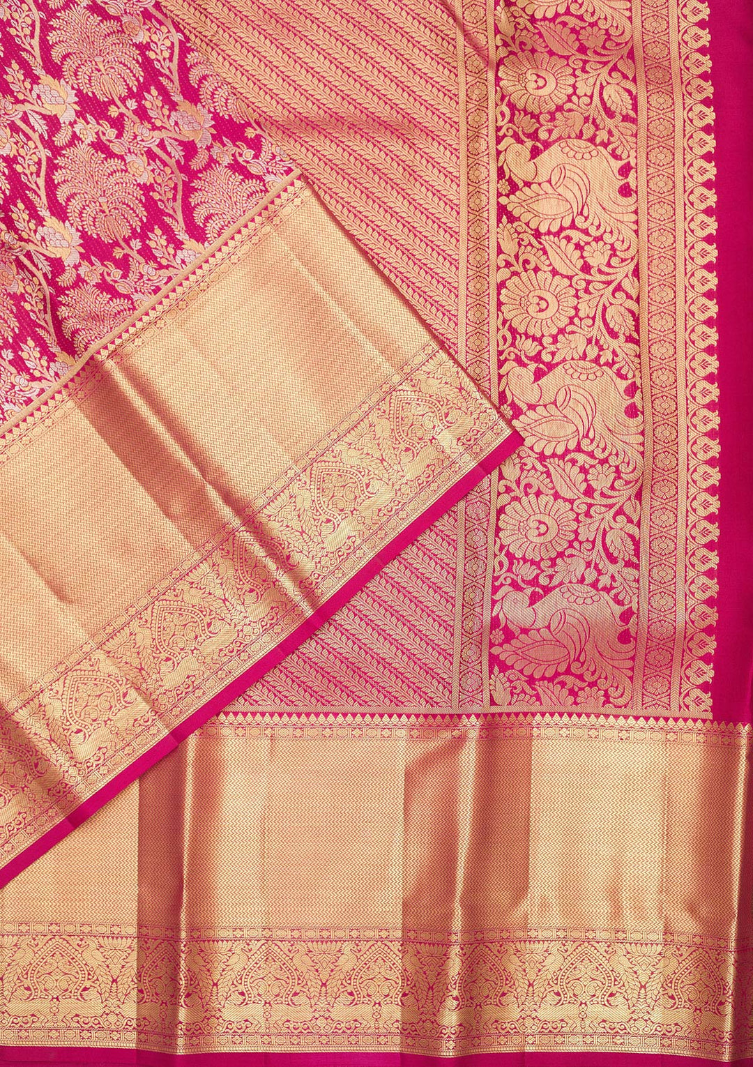 Rani Pink Zariwork Pure Silk Saree-Koskii