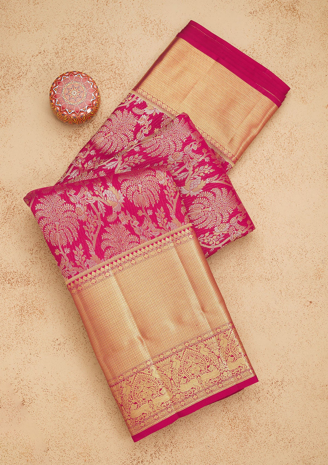 Rani Pink Zariwork Pure Silk Saree-Koskii