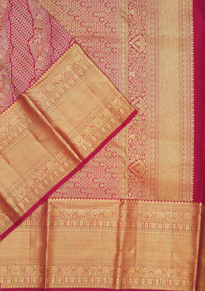 Rani Pink Zariwork Pure Silk Saree-Koskii