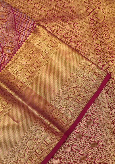 Rani Pink Zariwork Pure Silk Saree-Koskii