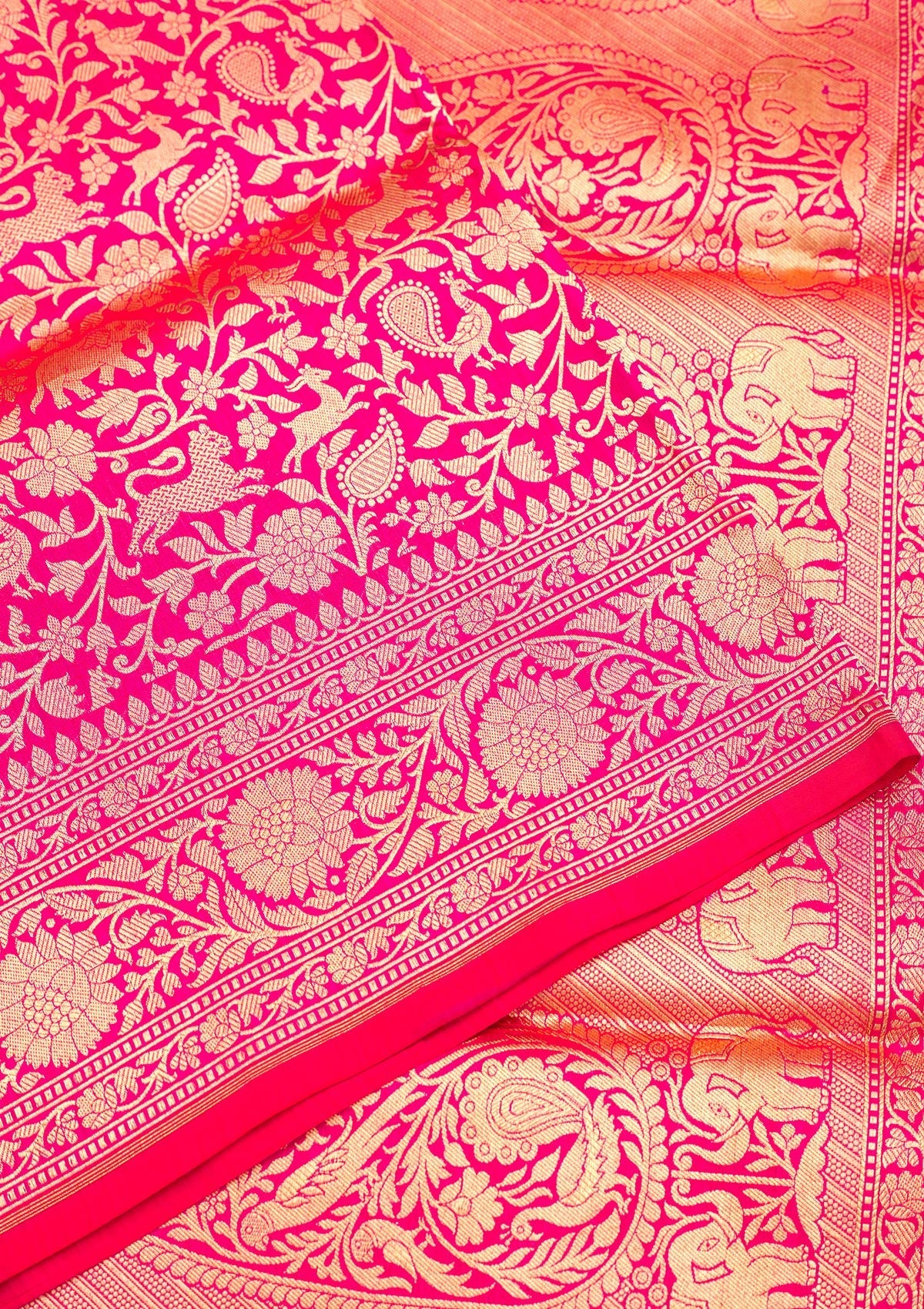 Rani Pink Zariwork Pure Silk Saree-Koskii