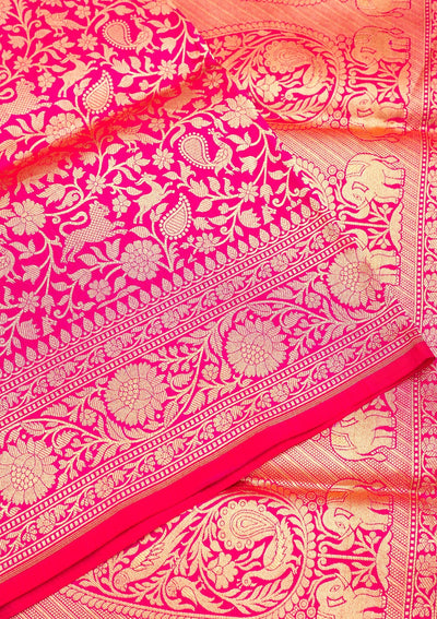 Rani Pink Zariwork Pure Silk Saree-Koskii