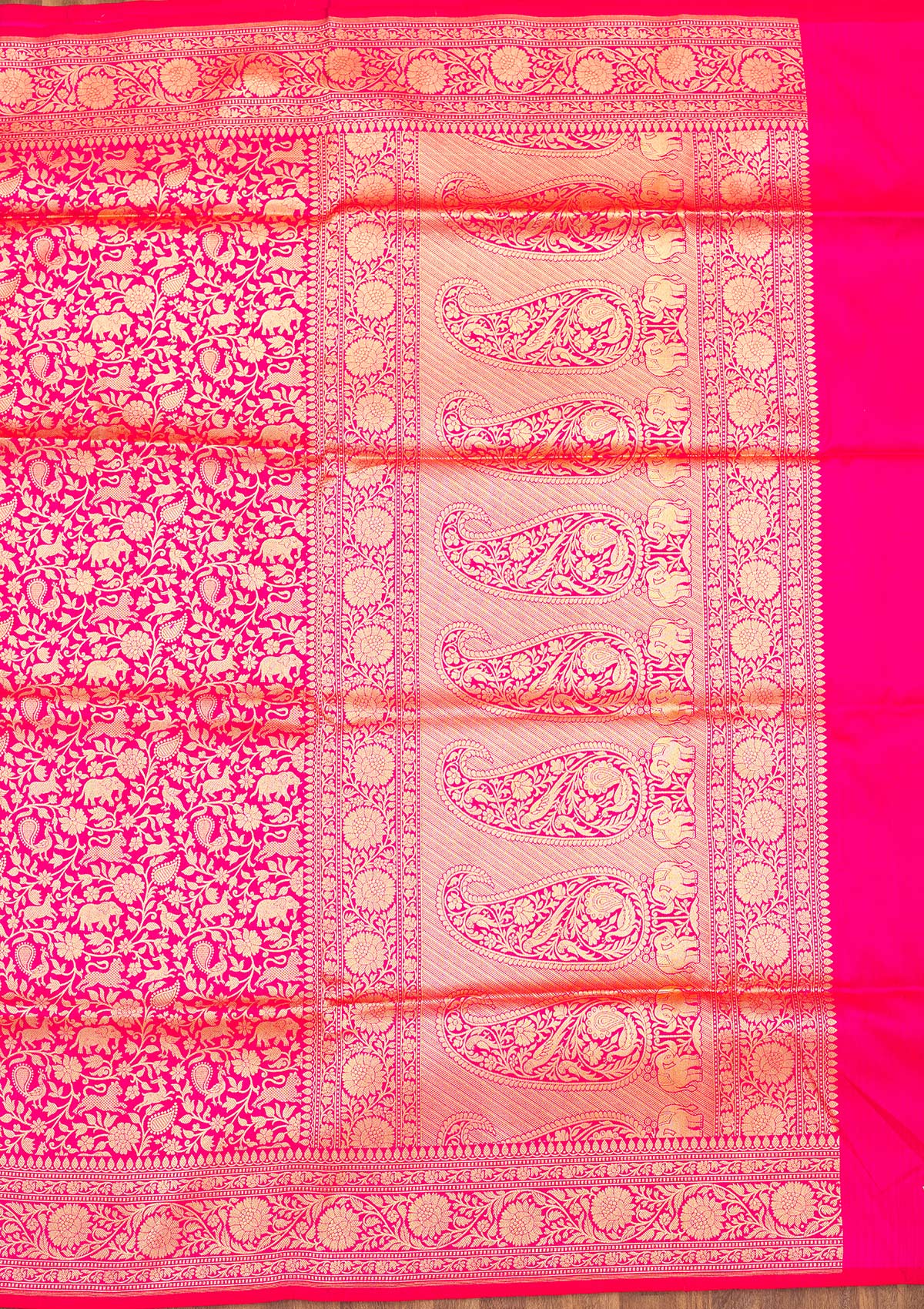 Rani Pink Zariwork Pure Silk Saree-Koskii