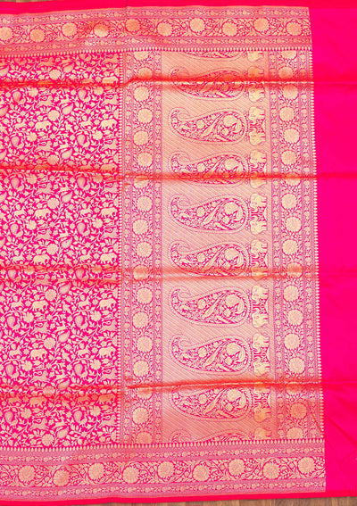 Rani Pink Zariwork Pure Silk Saree-Koskii