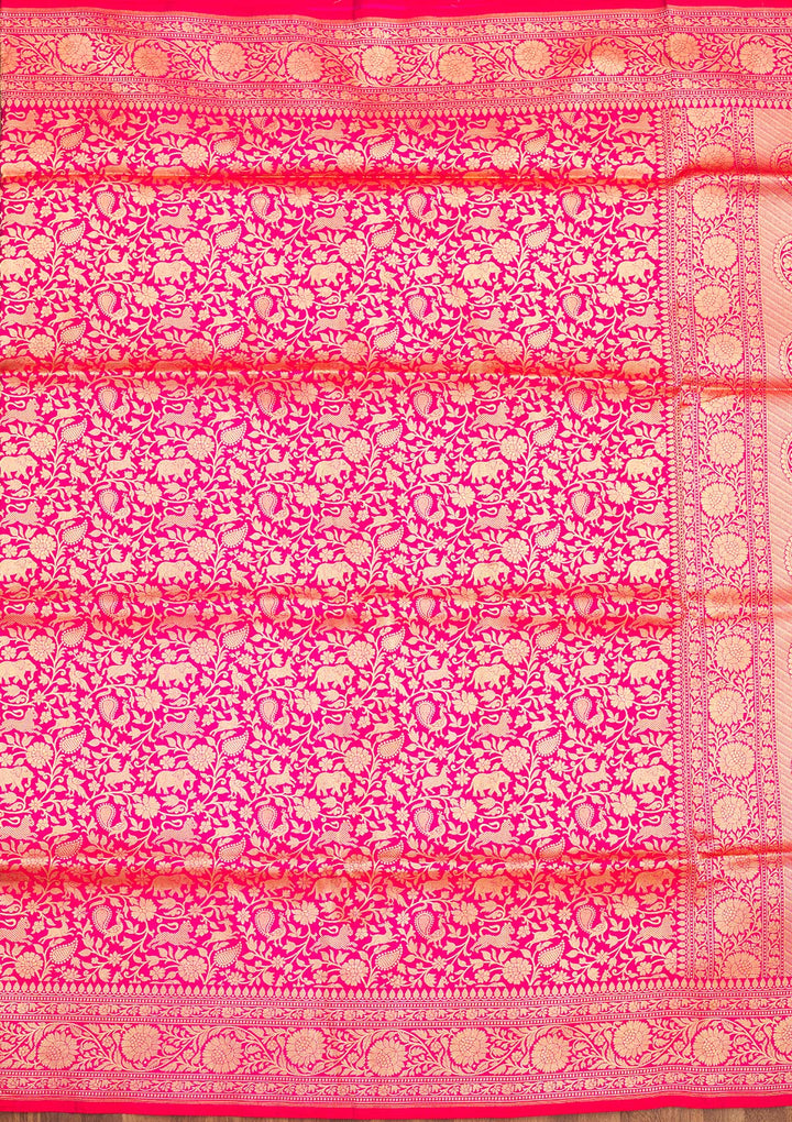 Rani Pink Zariwork Pure Silk Saree-Koskii