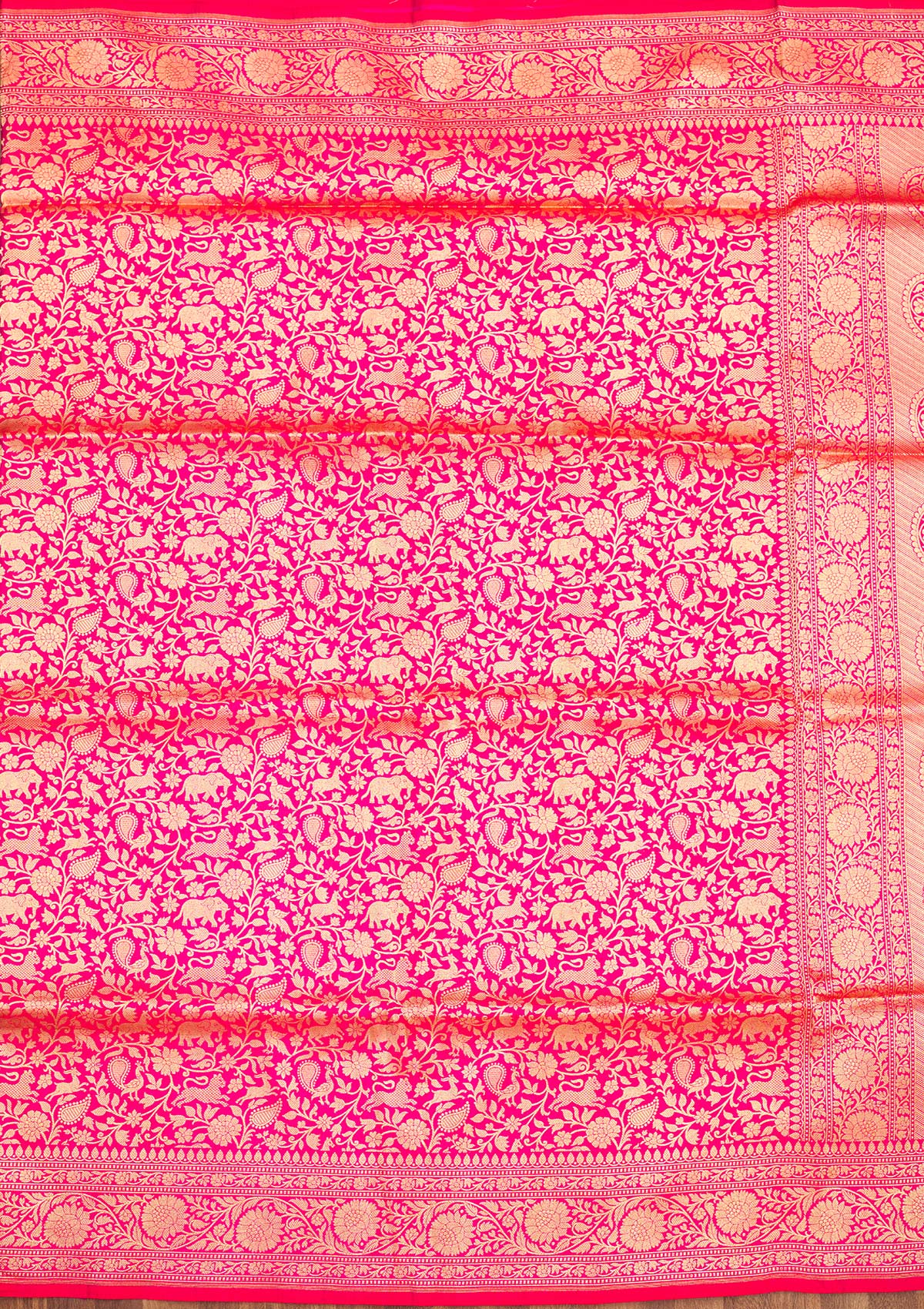 Rani Pink Zariwork Pure Silk Saree-Koskii