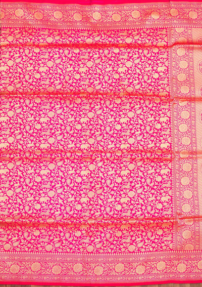 Rani Pink Zariwork Pure Silk Saree-Koskii