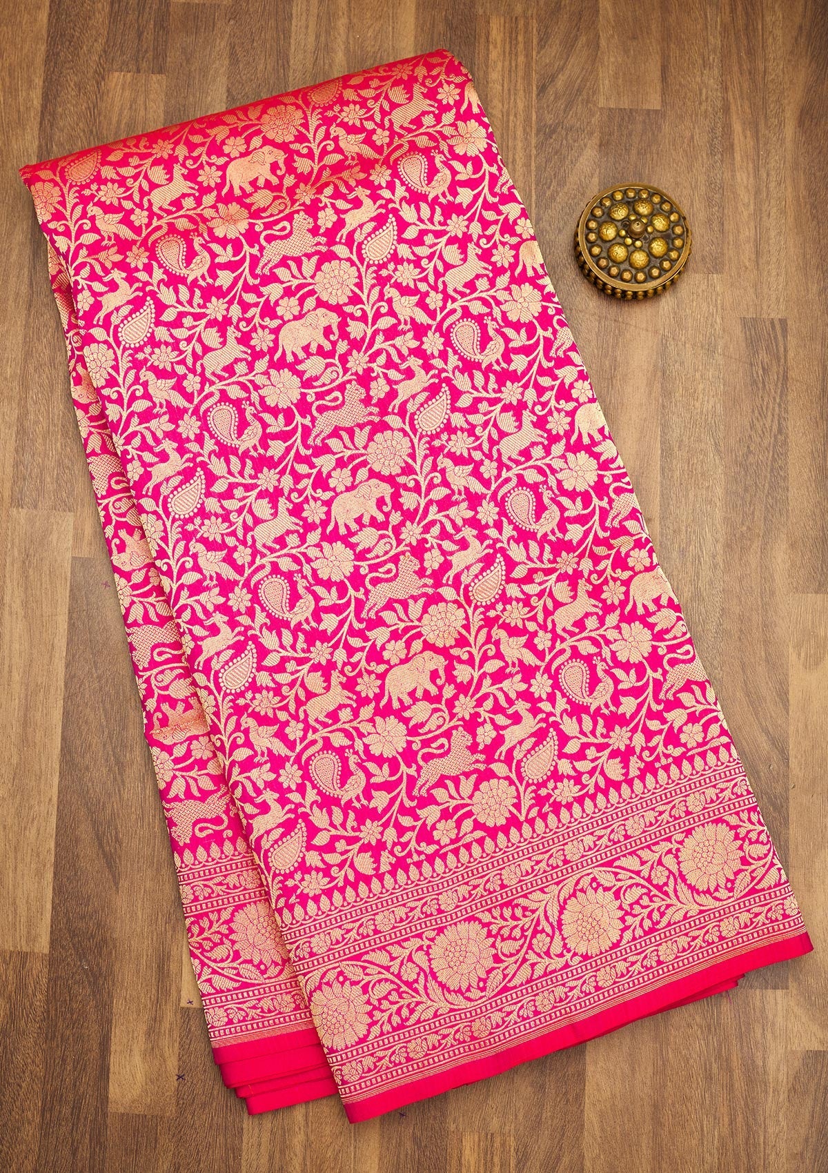 Rani Pink Zariwork Pure Silk Saree-Koskii