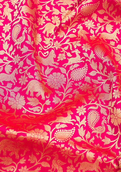 Rani Pink Zariwork Pure Silk Saree-Koskii