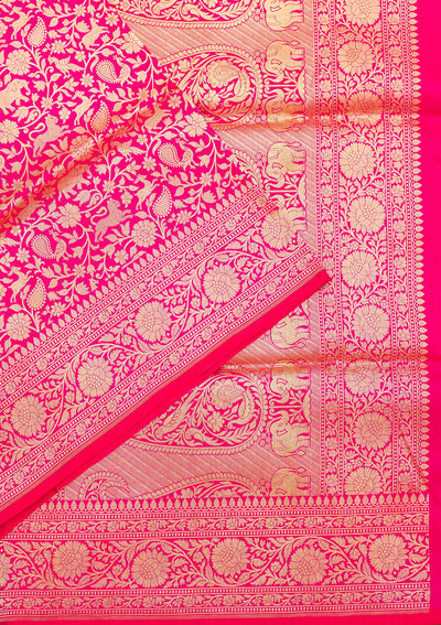 Rani Pink Zariwork Pure Silk Saree-Koskii