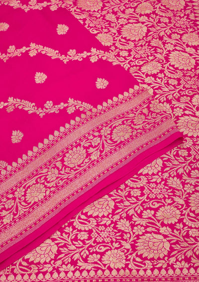 Rani Pink Zariwork Pure Silk Saree-Koskii