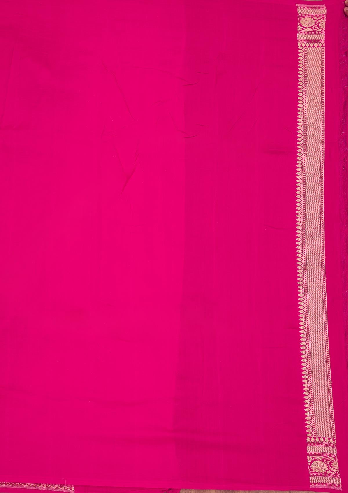 Rani Pink Zariwork Pure Silk Saree-Koskii