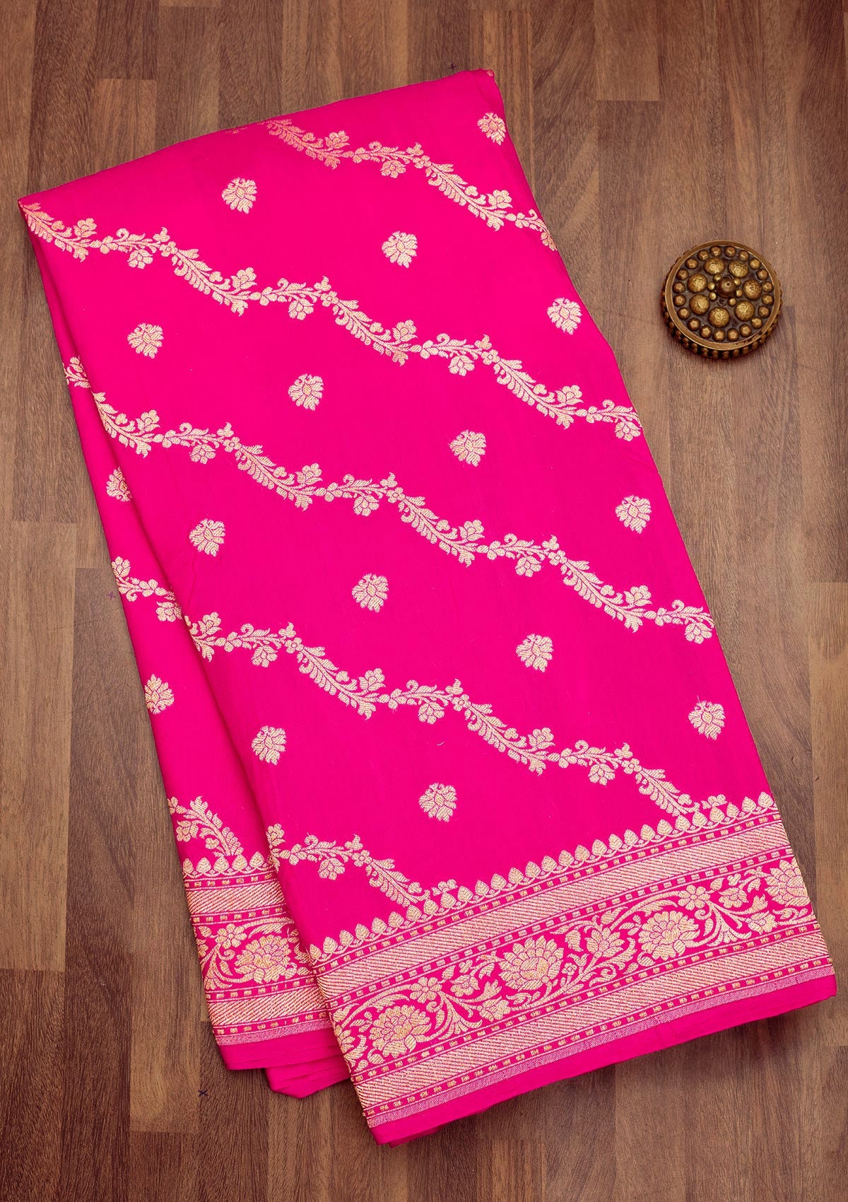 Rani Pink Zariwork Pure Silk Saree-Koskii