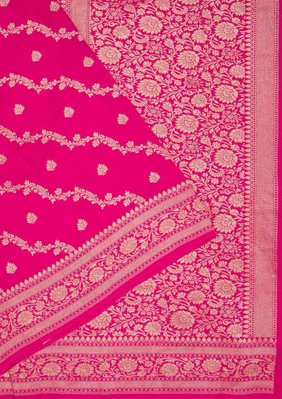 Rani Pink Zariwork Pure Silk Saree-Koskii