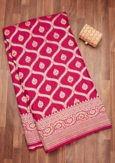 Rani Pink Zariwork Pure Silk Saree-Koskii