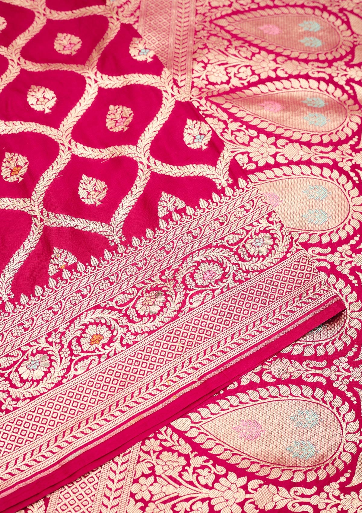 Rani Pink Zariwork Pure Silk Saree-Koskii