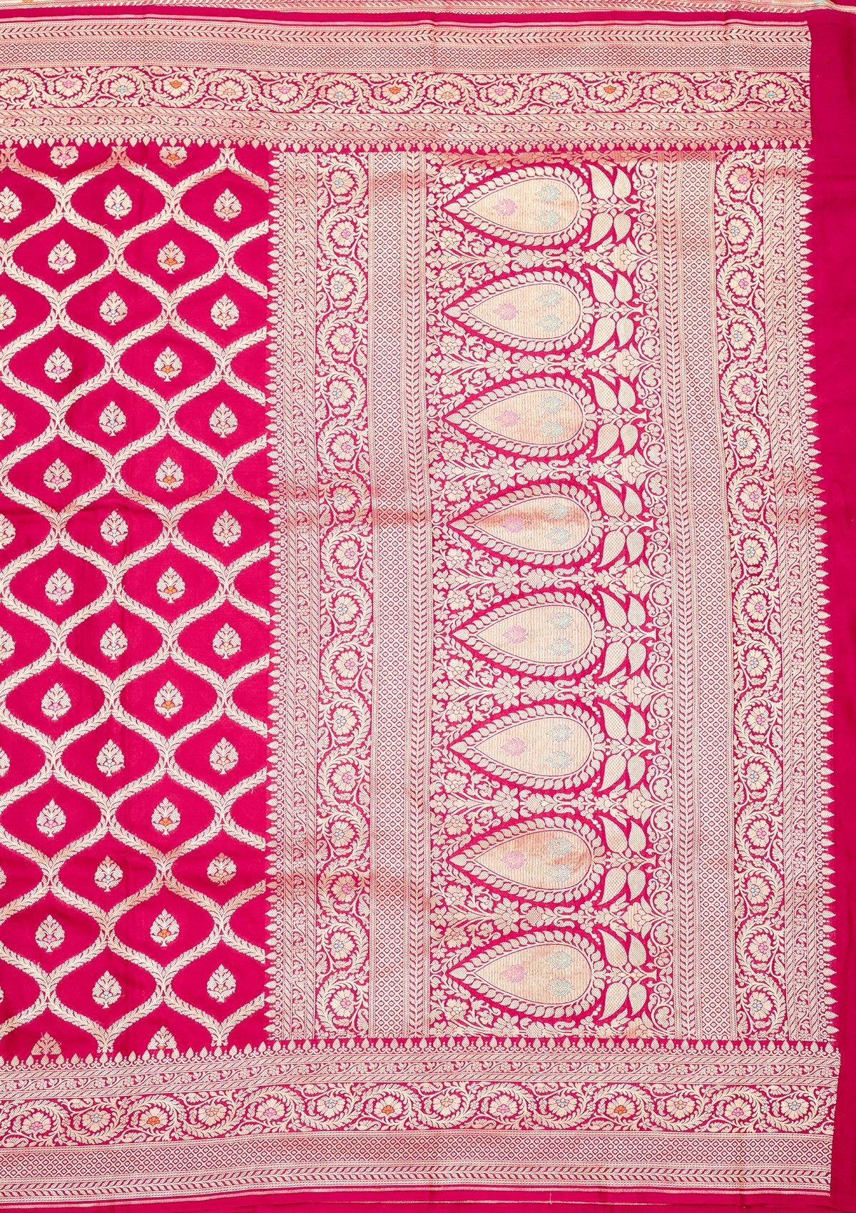 Rani Pink Zariwork Pure Silk Saree-Koskii