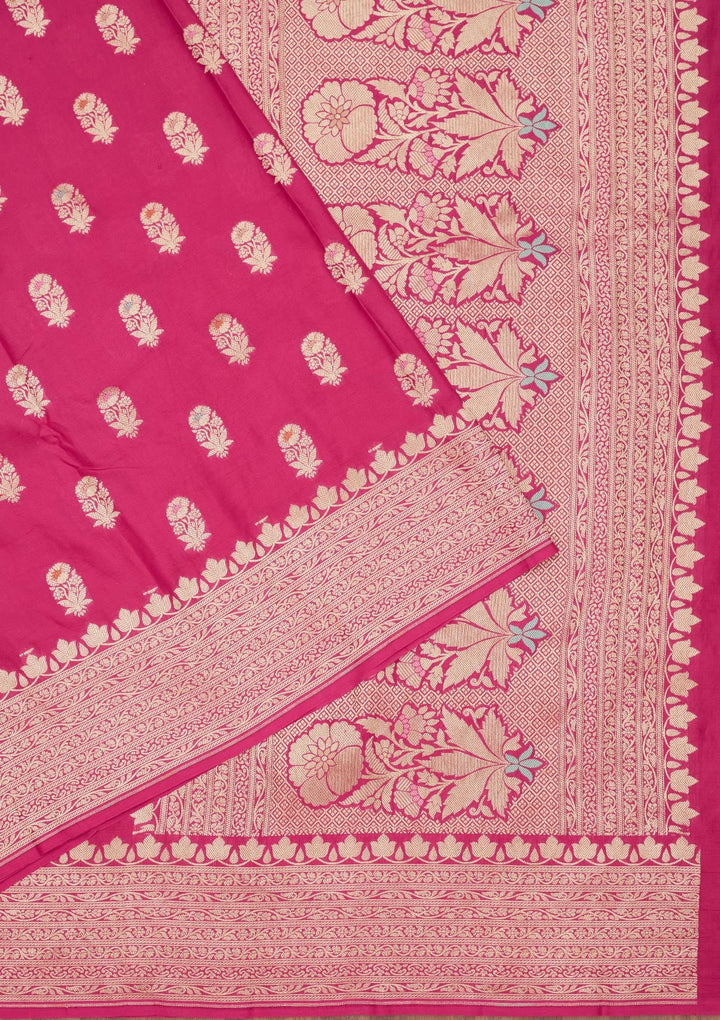 Rani Pink Zariwork Pure Silk Saree-Koskii
