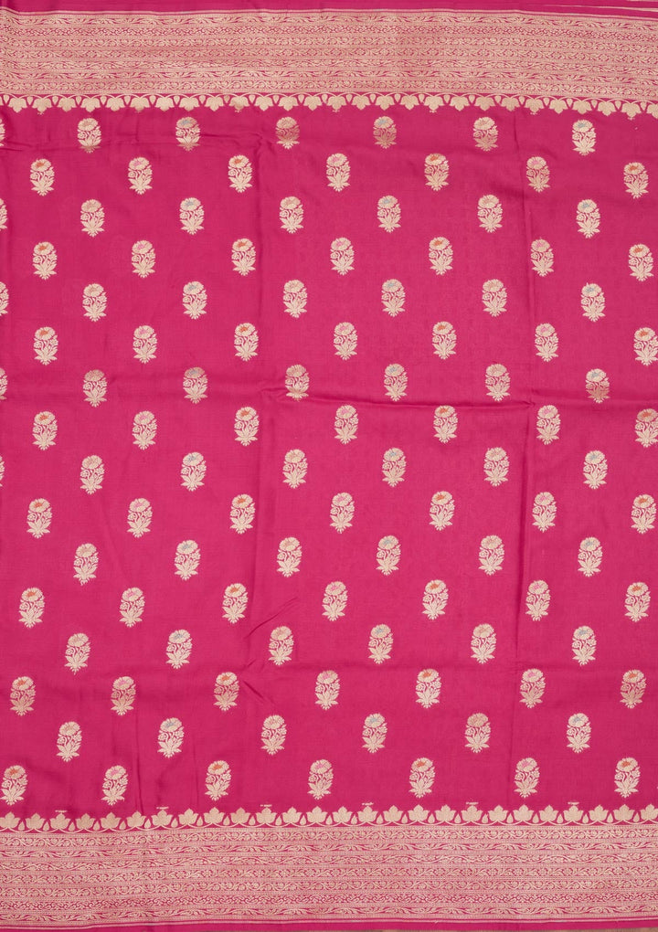 Rani Pink Zariwork Pure Silk Saree-Koskii