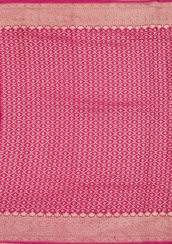 Rani Pink Zariwork Pure Silk Saree-Koskii