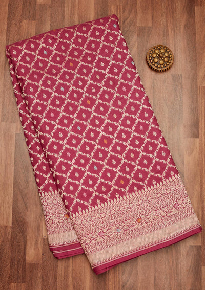 Rani Pink Zariwork Pure Silk Saree-Koskii