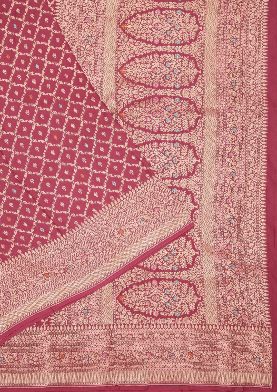 Rani Pink Zariwork Pure Silk Saree-Koskii