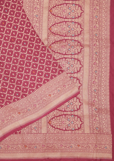 Rani Pink Zariwork Pure Silk Saree-Koskii