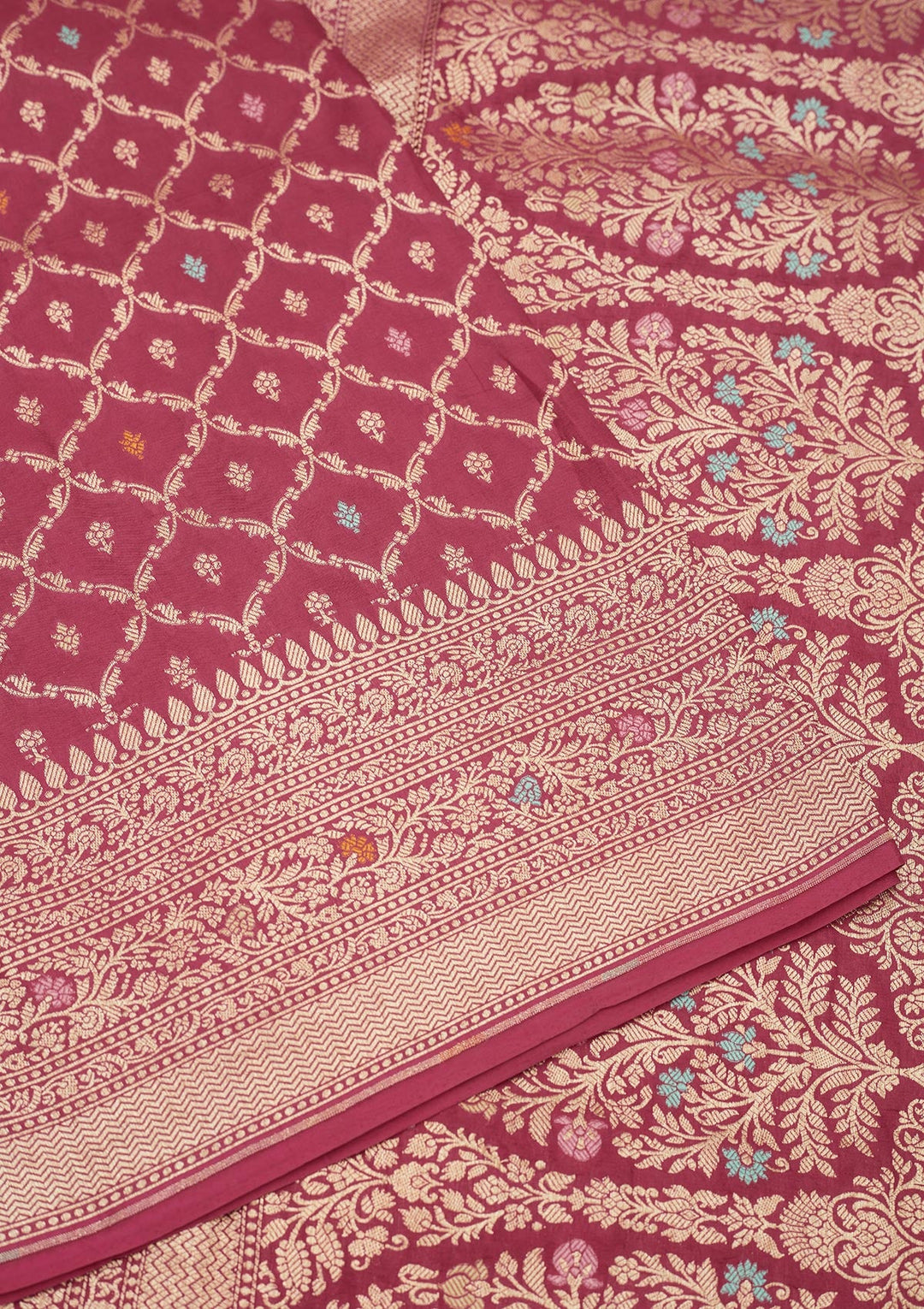Rani Pink Zariwork Pure Silk Saree-Koskii