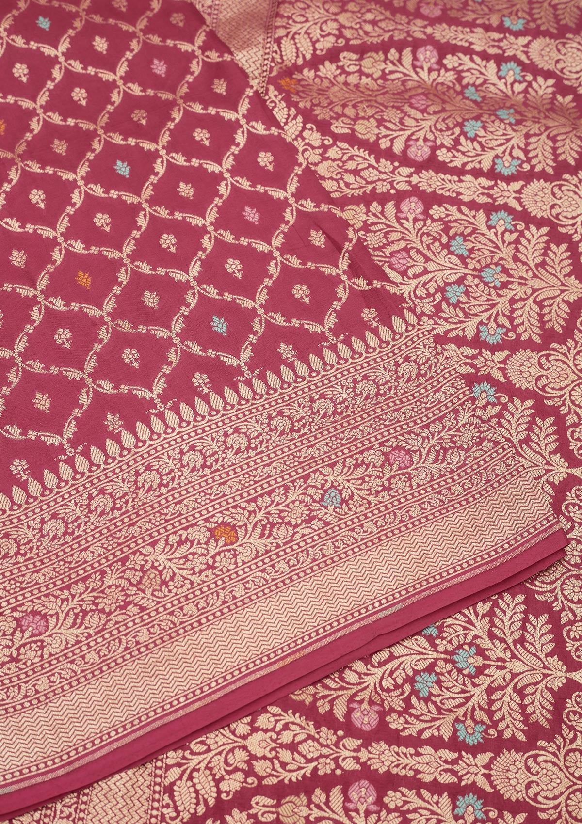 Rani Pink Zariwork Pure Silk Saree-Koskii