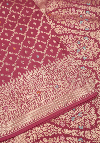 Rani Pink Zariwork Pure Silk Saree-Koskii