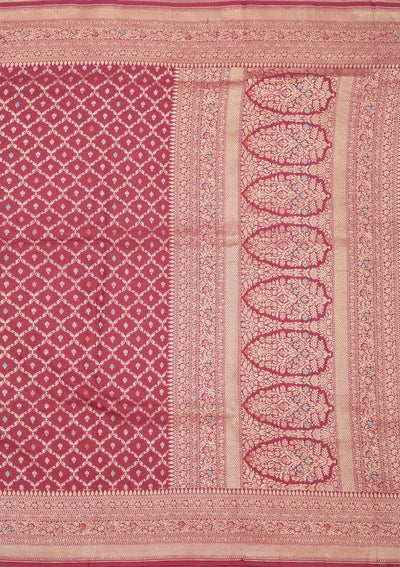 Rani Pink Zariwork Pure Silk Saree-Koskii