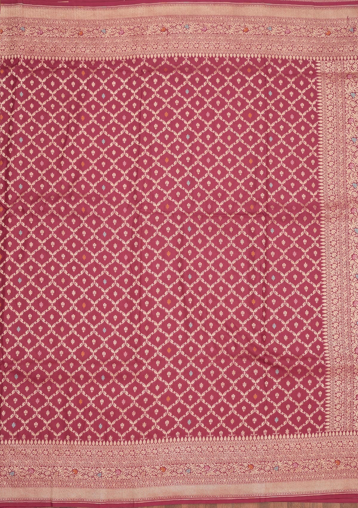 Rani Pink Zariwork Pure Silk Saree-Koskii