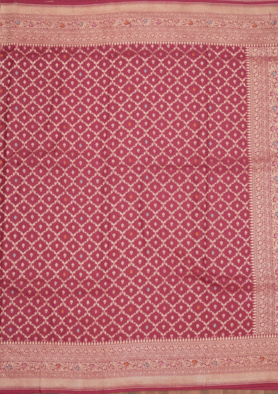 Rani Pink Zariwork Pure Silk Saree-Koskii