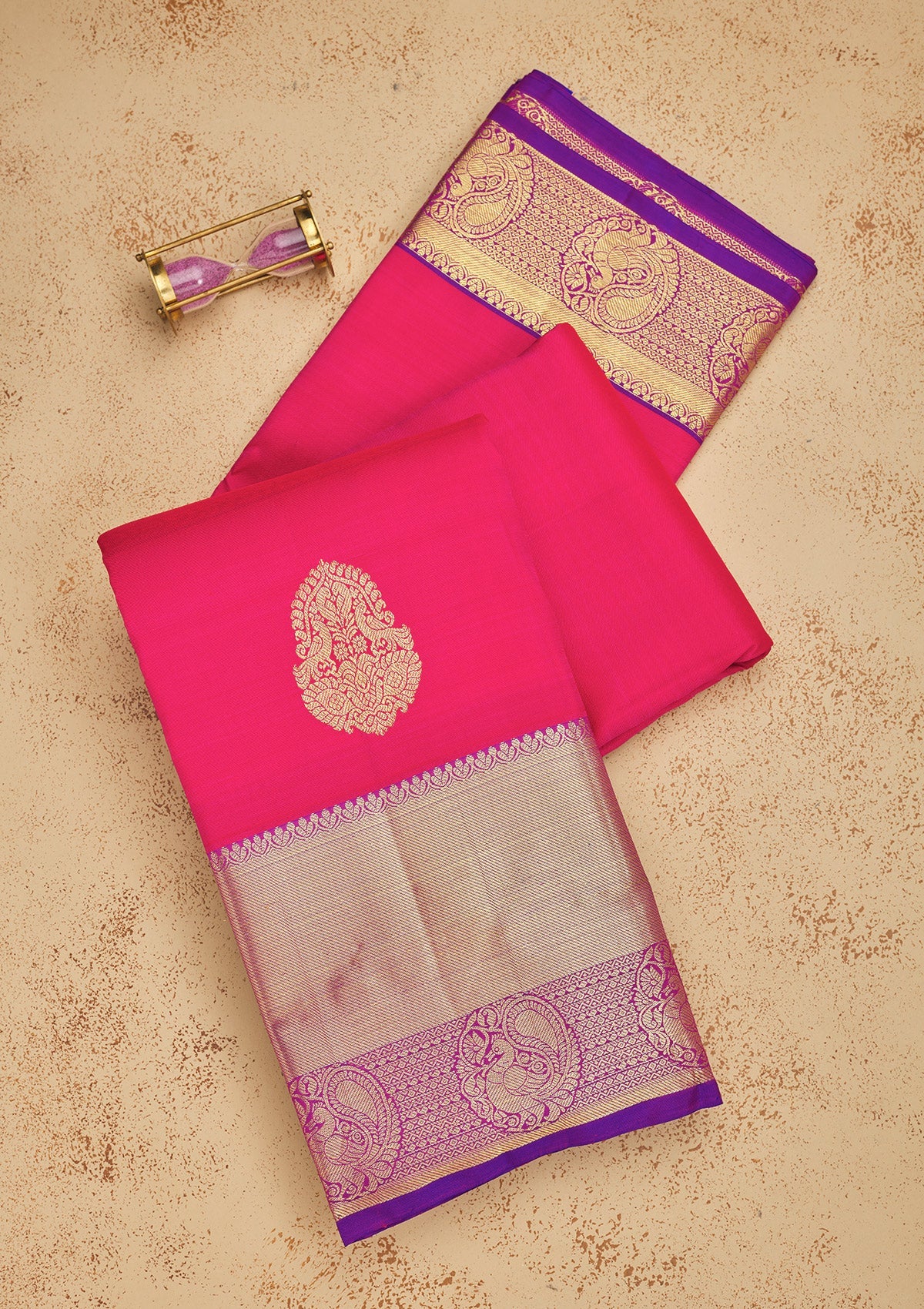 Rani Pink Zariwork Pure Silk Saree-Koskii