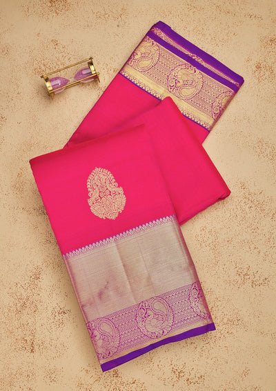 Rani Pink Zariwork Pure Silk Saree-Koskii