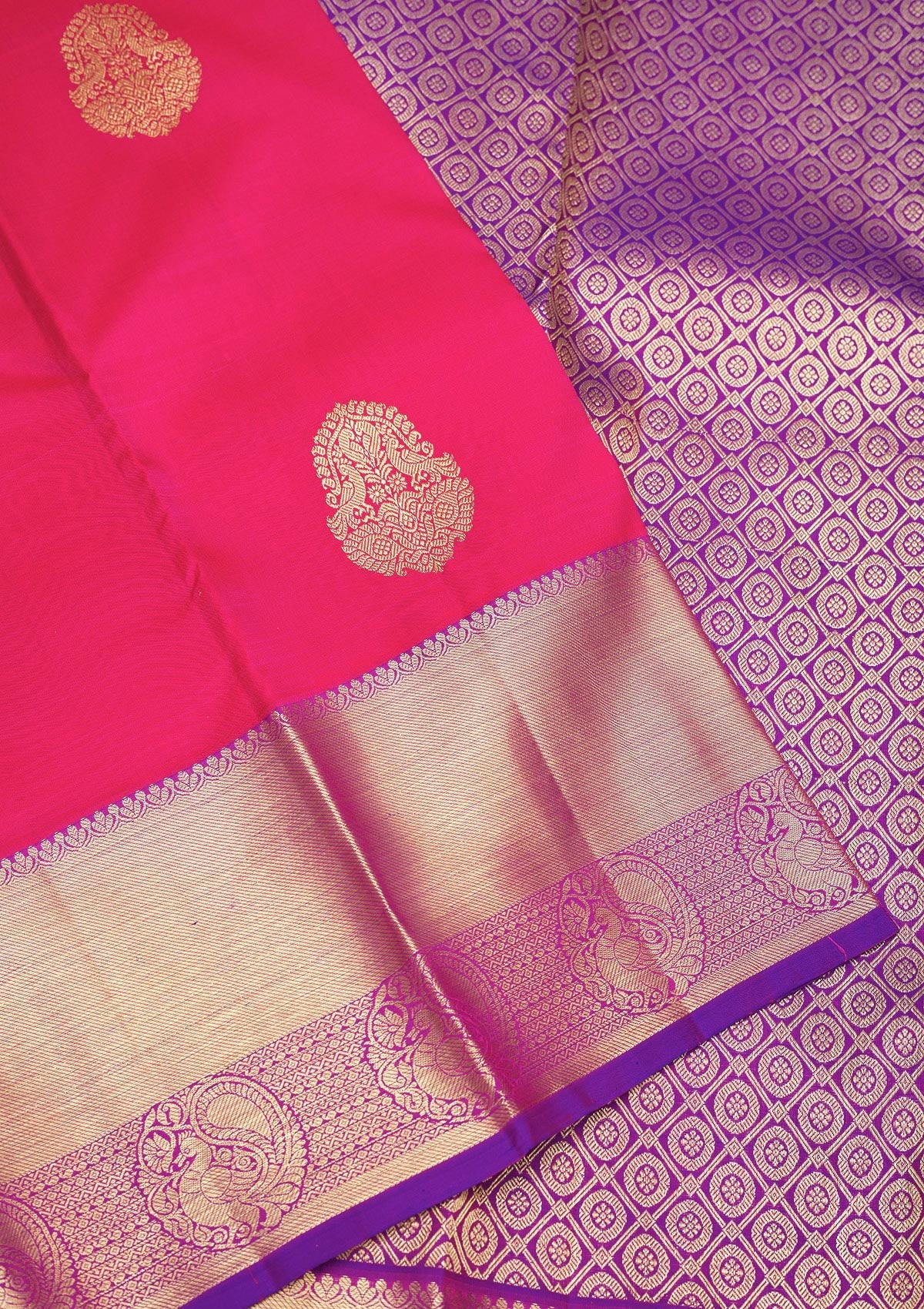 Rani Pink Zariwork Pure Silk Saree-Koskii