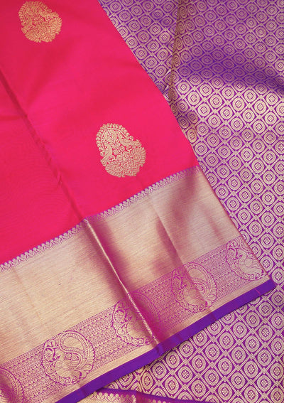 Rani Pink Zariwork Pure Silk Saree-Koskii